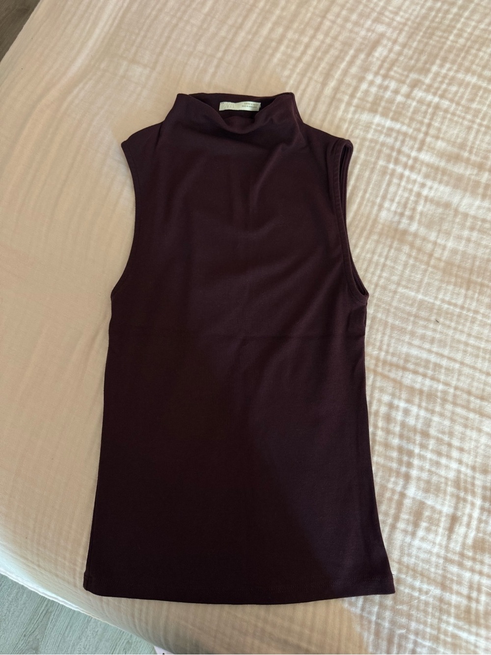Zara Mock Neck Sleeveless Burgundy Tank Top